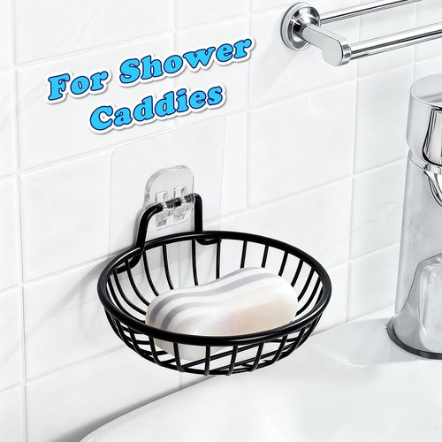 DOCMON 12 Pack Shower Caddy Adhesive, Upgrade Thick Bath Toy Storage Shelf Replacements, Waterproof Adhesive Hooks Strips Hangers for Kitchen Racks, Bathroom Storage, Shower Basket & Soap Holder