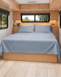 RV Short Queen Sheet Set - 4-Piece Soft, Breathable & Cooling Bedding | Fits 8” to 12” Mattresses - Heathered Blue