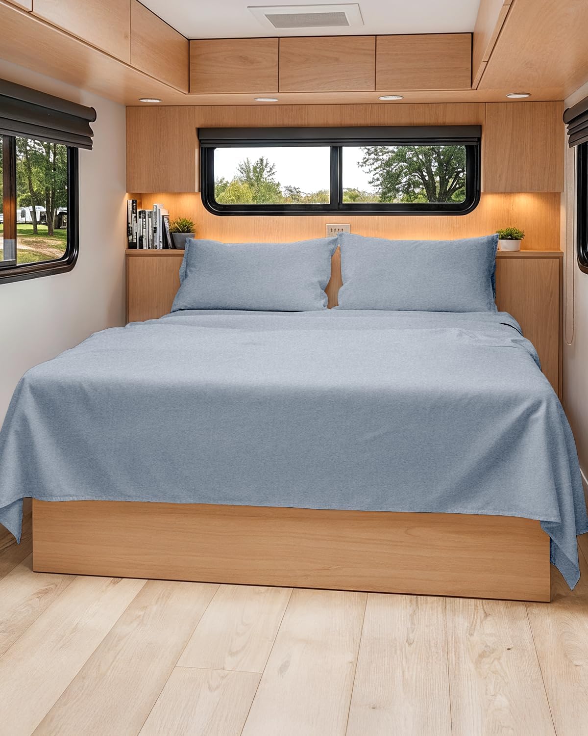 RV Short Queen Sheet Set - 4-Piece Soft, Breathable & Cooling Bedding | Fits 8” to 12” Mattresses - Heathered Blue