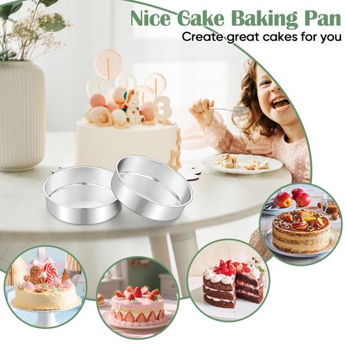 TeamFar 7 Inch Cake Pan Set of 3, Stainless Steel Round Layer Cake Baking Pans Tins for Birthday Wedding, Non-Toxic & Heavy-Duty, Mirror Finish & Leak Proof, Oven & Dishwasher Safe