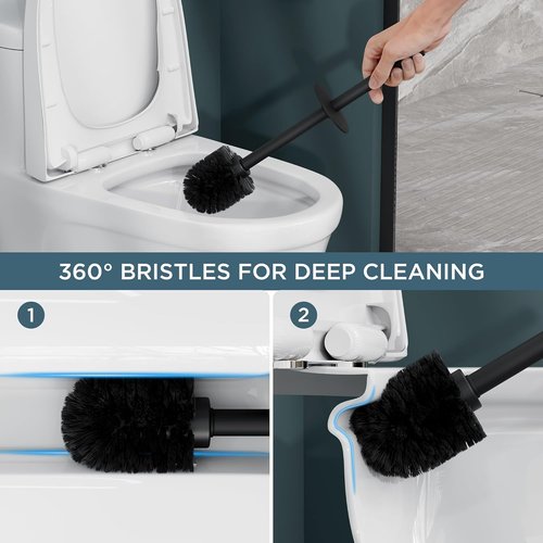FORIOUS Toilet Brush Set - Heavy Duty 304 Stainless Steel Base & Long Handle - 2 Brush Heads Included