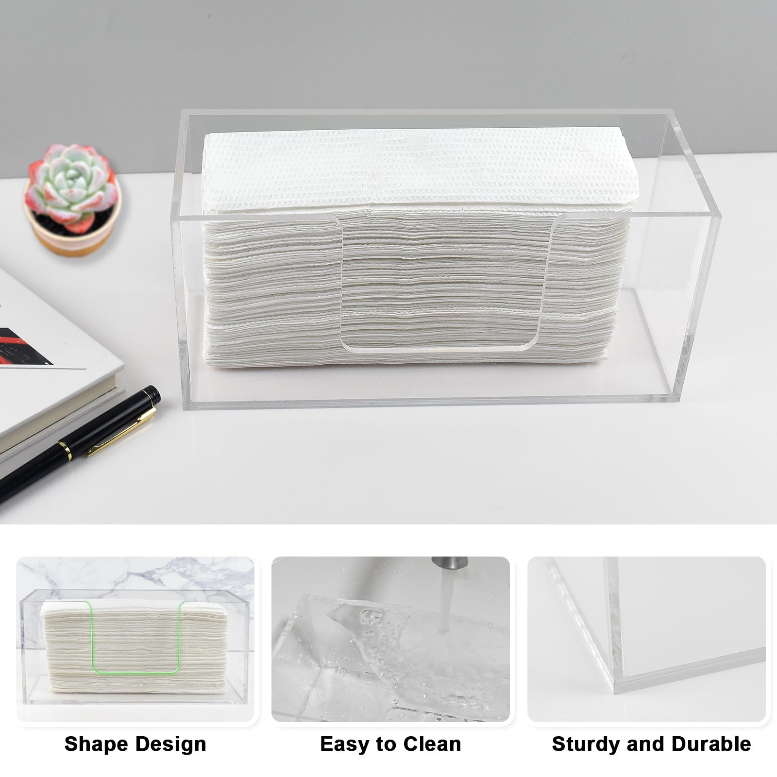Acrylic Paper Towel Dispenser, Clear Napkin Holder for Bathroom, 4 Pack