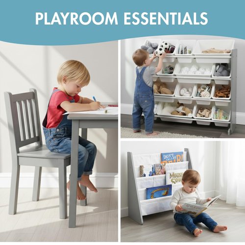 Humble Crew Kids Activity Table and 2 Chairs Set, White/Blue/Red - 2-in-1 Toddler Play Table Building Blocks Compatible - Premium Children’s Table and Chair Set for Arts, Crafts, Reading and More
