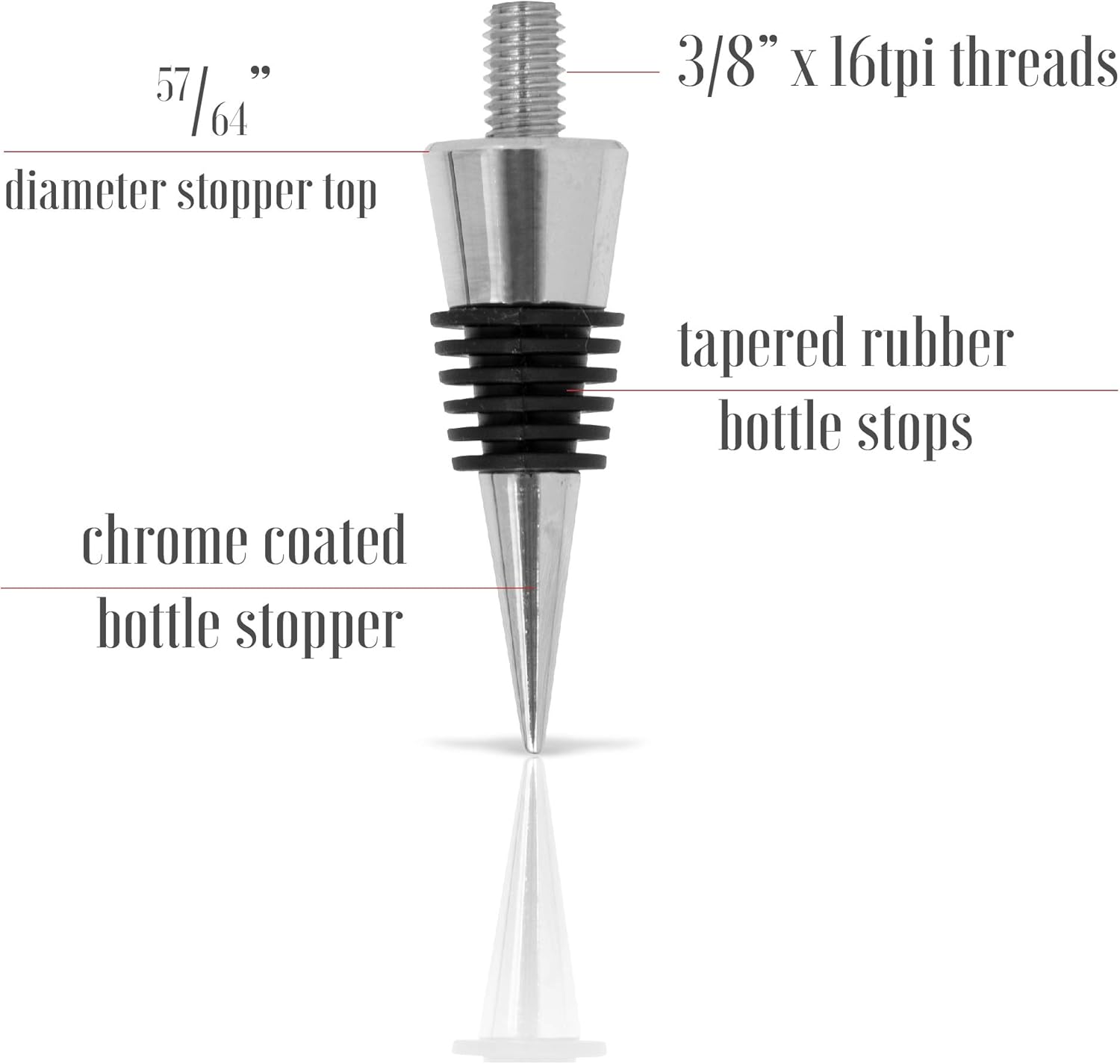 Savannah Classic Chrome Style Bottle Stopper with 3/8" x 16 tpi Threaded Post For Attaching Hand Made or Lathe Turned Handles … (5 Chrome Stoppers)