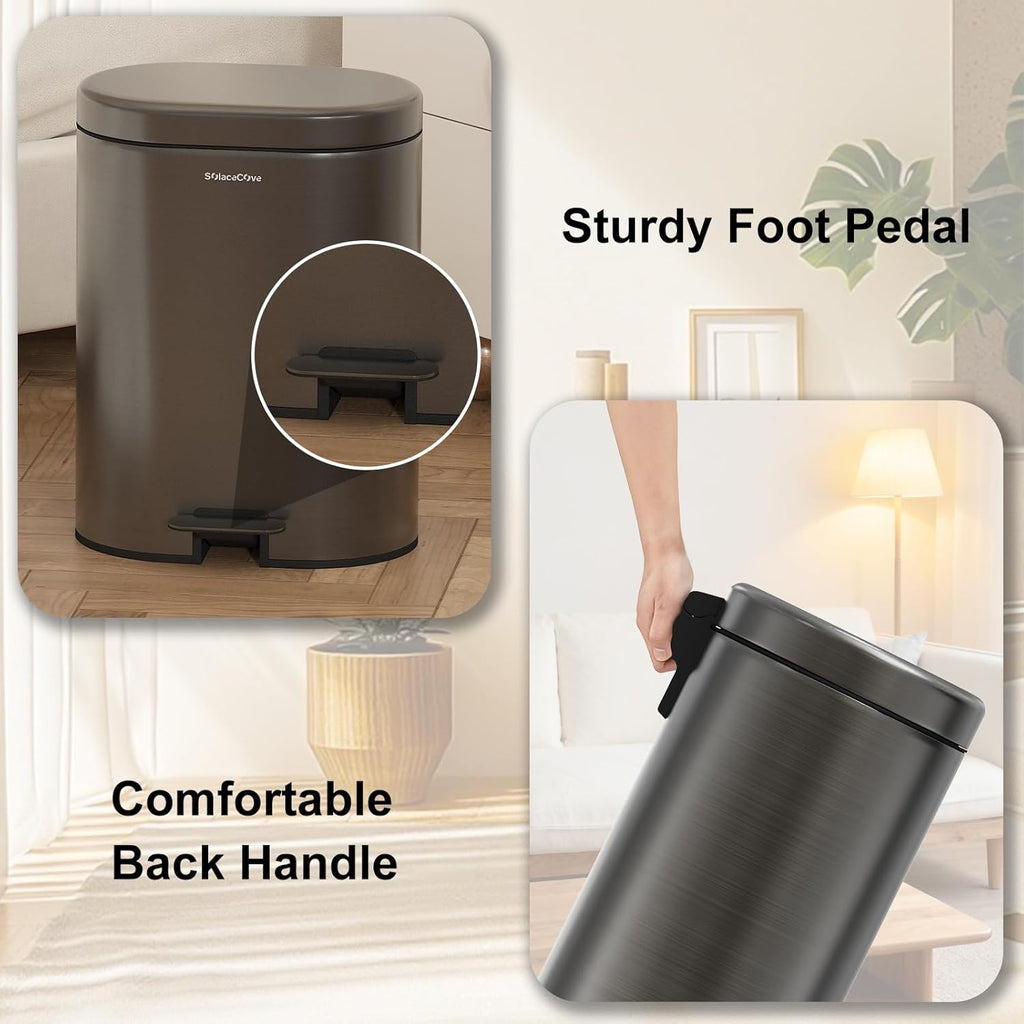 Skiennix 3.2 Gallon Stainless Steel Step Trash Can - Soft Close Lid & Removable Inner Bucket | Volcanic Gray