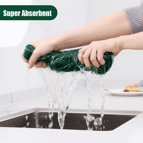 Homaxy Microfiber Kitchen Towels Set - 12 Pack Soft, Absorbent & Quick Drying Rags | Dark Green, 28 x 16 Inch & 12 x 12 Inch