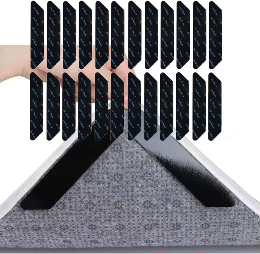 Rug Grippers 24 Pack - Reusable Dual-Sided Carpet Sticky Pads for Curling Corners | Keeps Rugs Secure on Hardwood Floors