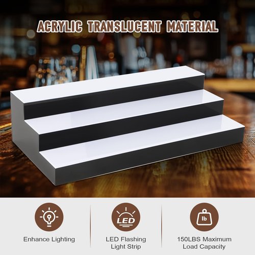 FAHKNS 3 Tiers 16 Inch APP & RF Remote Control LED Lighted Liquor Bottle Display, LED Liquor Shelves, Liquor Bottle Accessories Shelf for Home Bar, 16 Static Colors 4 Dynamic Mode