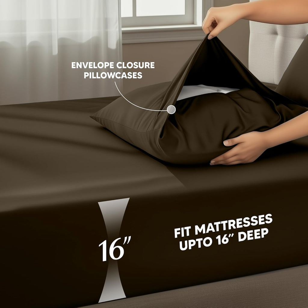 Utopia Bedding King Bed Sheets Set - 4-Piece Brushed Microfiber - Fade & Shrink Resistant | Easy Care (King, Brown)