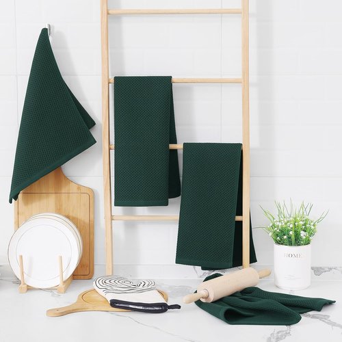 Homaxy 100% Cotton Waffle Weave Dish Towels - Ultra Soft & Absorbent | Quick Drying, 13 x 28 Inches, 6-Pack in Blackish Green