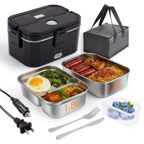 Kabbas 1.8L Portable Electric Lunch Box for Adults, 100W Heated Lunch Box for Men with Removable Dual Container, Fast Heating Food Warmer, 12V/24V/110V for Car Truck Office lonchera eléctrica portátil