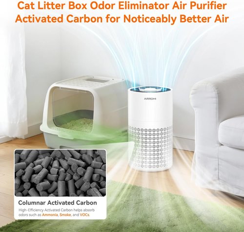 AIRROMI Air Purifier - 3-in-1 HEPA Filter for Bedrooms | Covers Up to 990 Ft² - Quiet 360° Air Cleaner in White
