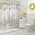 Mocsicka 4pcs Easter Shower Curtain Set Cute Bunny Eggs Spring Floral Shower Curtain for Easter Bathroom Decor Set with Non-Slip Washable Bath Rugs, Toilet Lid Cover 72 x 72 Inch