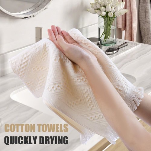 JOHOKAKITI Boho Bathroom Decor Hand Towel 4 Pack 100% Turkish Cotton 14 x 30 Inch Boho Kitchen Hand Towel Guest Tea Gift (Beige)