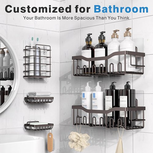 EUDELE Rustproof Stainless Steel Shower Caddy - No Drill Adhesive Organizer | XL Size, Spacious Shelves for Bathroom & Kitchen