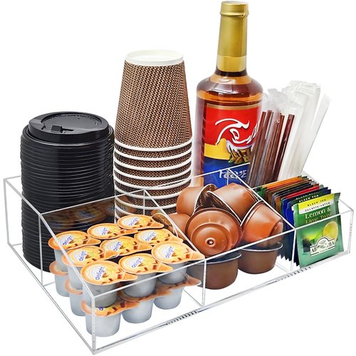 KAIDELI Acrylic Coffee Bar Station Organizer for Countertop, Office, Home Coffee K Cup Holder Holds Paper Cups, Condiments, Syrups, Creamer, Multi-Purpose Accessories Organizer