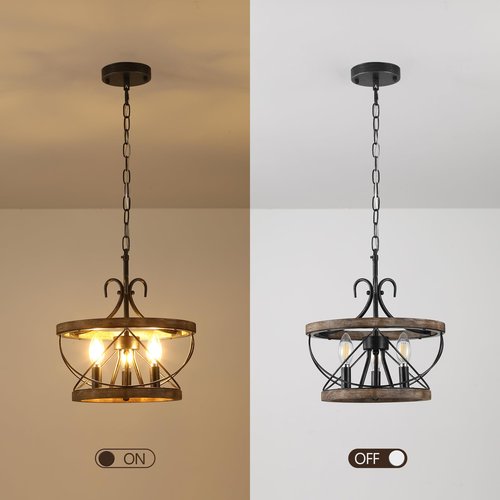 Curve Curio 12.9'' Farmhouse Chandelier Light Fixture, 3-Light Dining Room Light Fixtures French Country Rustic Chandelier Over Table for Entryway Foyer Bedroom Living Room