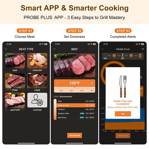 Newise Wireless Meat Thermometer Digital with 2 Probes, Long Range Bluetooth Food Thermometer with Smart APP Alerts for Cooking, Grill, AirFryer, Birthday Gifts for Men Him Husband