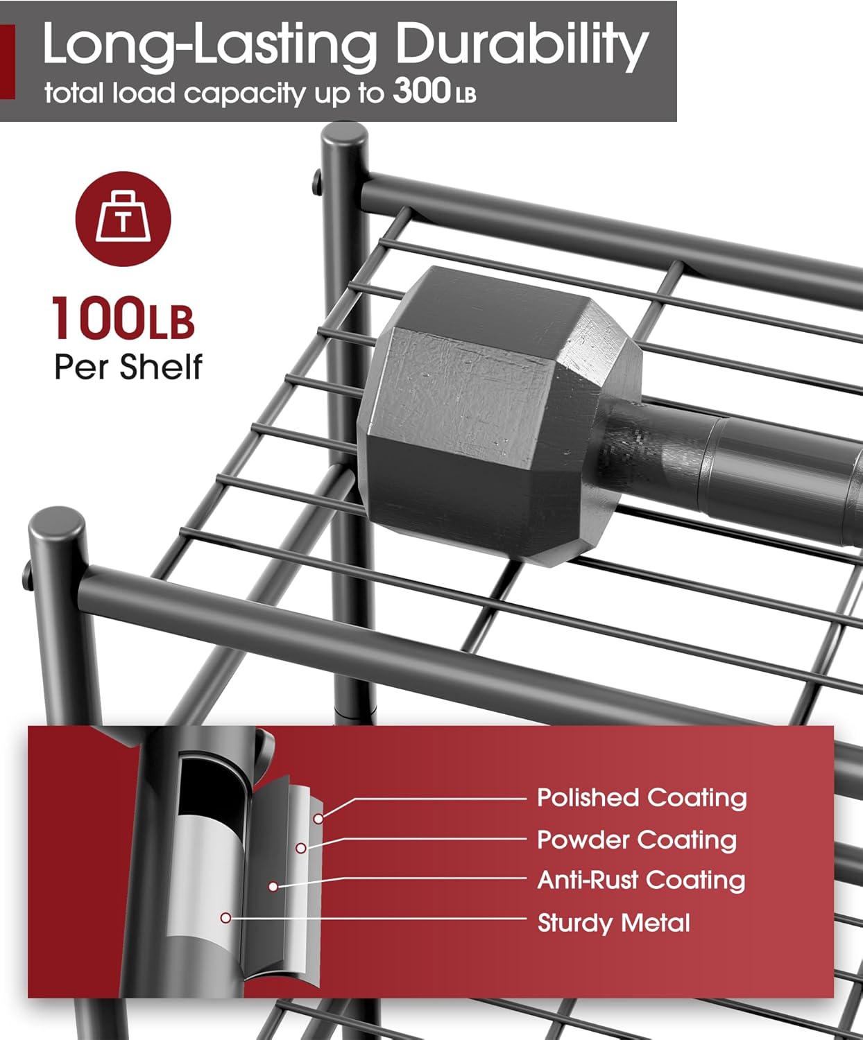 Sakugi Storage Shelves - Sturdy 3-Tier Metal Organizer with Adjustable Feet | Space-Saving Black Shelving (18" x 12" x 30")