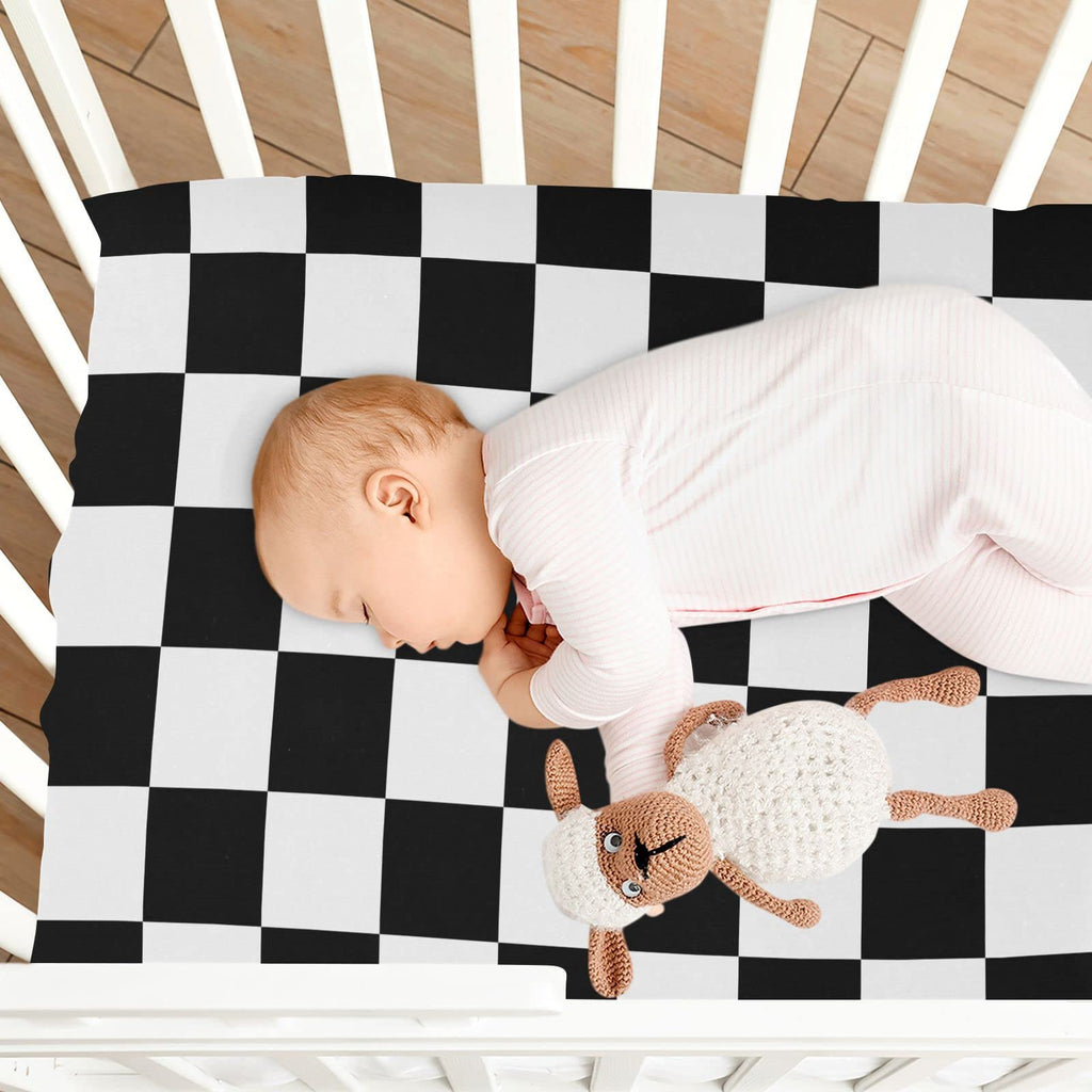 Checkerboard Plaid Crib Sheets for Boys Girls Pack and Play Sheets Breathable Mini Crib Sheets Fitted Crib Sheet for Standard Crib and Toddler Mattresses Baby Crib Sheets for Boys Girls, 52x28IN