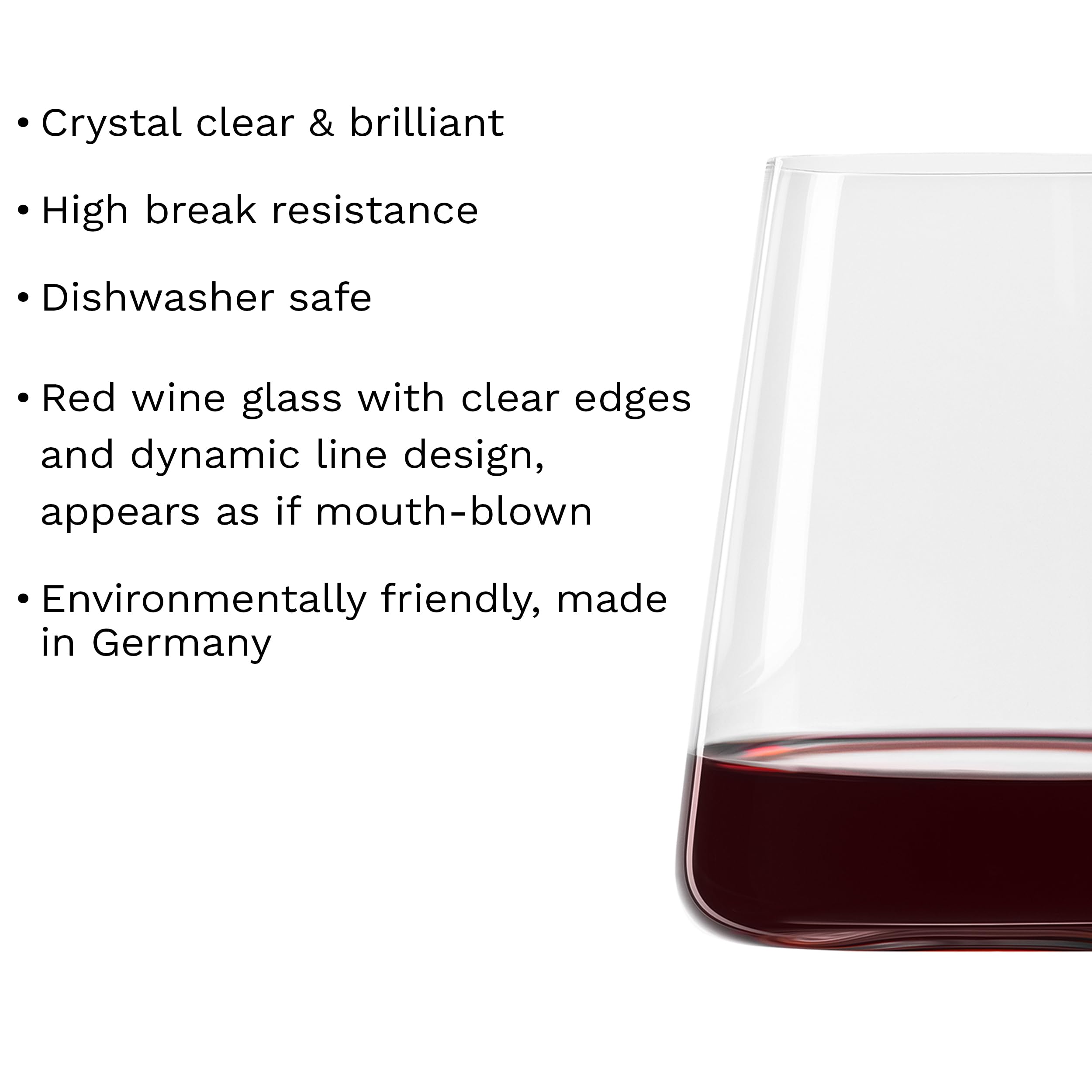 Stölzle Lausitz Red Wine Tumblers Power Set of 4, 17 1/2 oz – Modern Stemless Wine Glasses for Maximum Aroma – Flat Red Wine Glasses in Crystal Glass – Dishwasher & Break-Resistant, Made in Germany