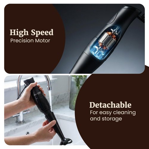 Elite Gourmet EHB2425B Electric Immersion, Mixer, Chopper, 1-Touch Control Hand Blender, 150 Watts, Black