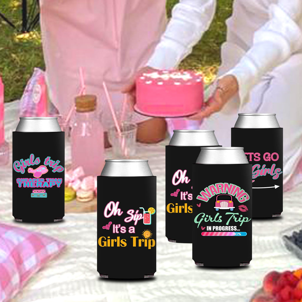 HAPPARTY Black Weekend Trip Theme Slim Can Cooler Sleeves 8Pcs, Weekend Bottle Can Beverage Cold Drinking Holder Sleeves for Birthday Bachelorette Girl Trip Party Favor Gifts