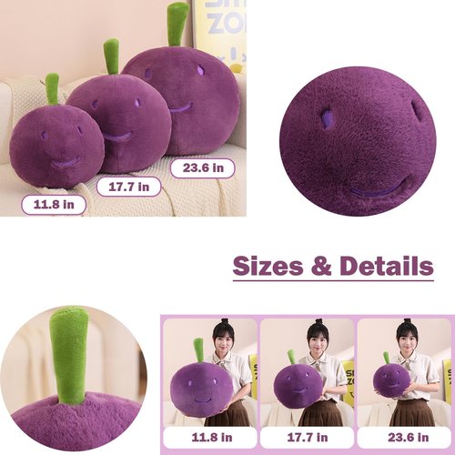 FEEZUSH Grape Plush Pillow, Grape Stuffed Plush, Food Plush Pillow, Home Decoration Gift for Kids Adults (11.8 inch)