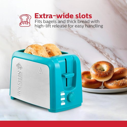 Holstein Housewares 2-Slice Toaster - Extra-Wide Slots, 7 Browning Settings, Compact Stainless Steel, Teal