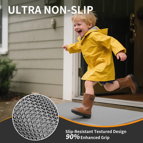 QiCaiJia Front Door Mat 24''x36'', Drainage Heavy Duty Dirt Trapping Non-Slip Doormats, Outdoor Rubber Floor Mats, Restaurant Commercial Kitchen Industral Pool Entrance Bar Wet Area, Grey