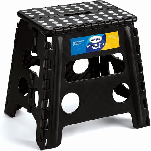Korpai Folding Step Stool - 13 Inch Non-Slip Stool for Adults & Kids | Holds Up to 300 lbs - Black