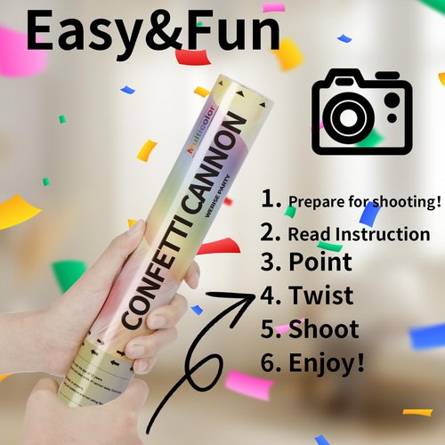 Confetti Poppers Biodegradable Confetti Cannon, 6 Pack WERISE Party Poppers Multicolor Confetti Shooters for Birthday, Wedding, Parties, Valentines Day, Easter and Graduation 12 Inch