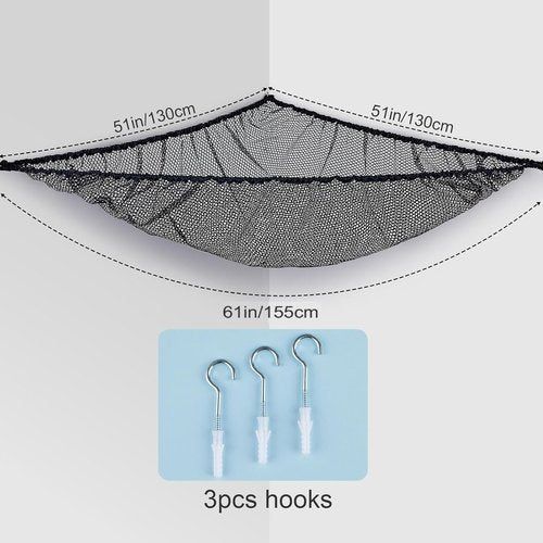 FIOBEE Stuffed Animals Net or Hammock Toy Storage Organizer Toy Hammock Net Bedroom Decor Hanging Storage with Hooks for Girl Kids Playroom Nursery, Black
