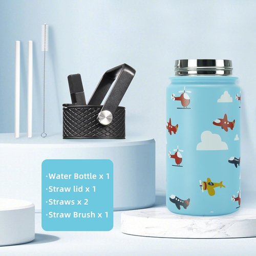 BJPKPK Insulated Water Bottle - 15 oz Stainless Steel Flask with Straw Lid | Reusable & Leak Proof