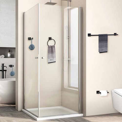 Matte Black Towel Bar Set, 5 Pieces Double Dase Toilet Paper Holder Bathroom Hardware Set, 23.6 Inch Stainless Steel Towel Racks for Bathroom Wall Mounted