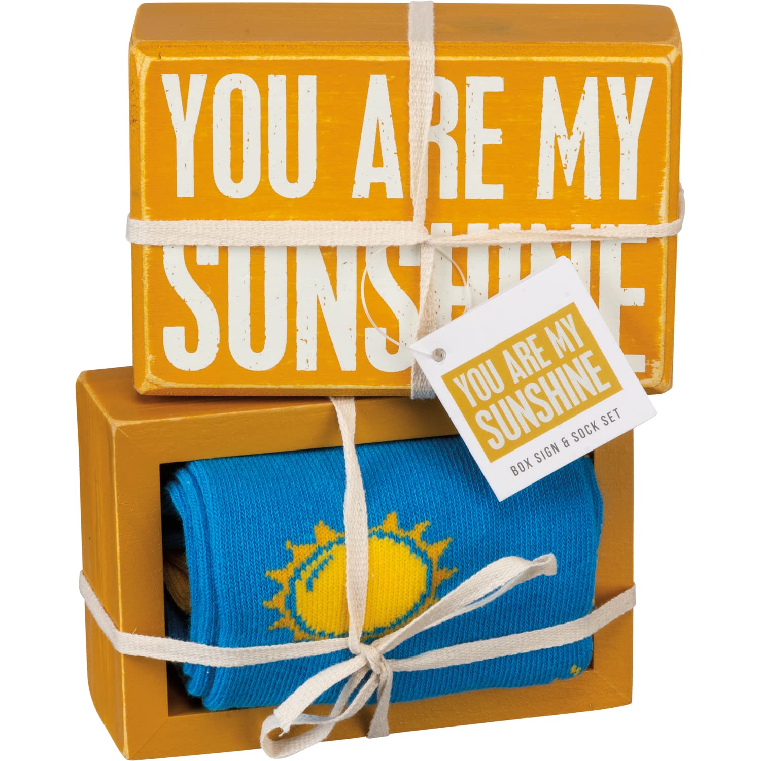 Primitives by Kathy Decorative Box Sign & Pair of Socks Gift Set - You are My Sunshine