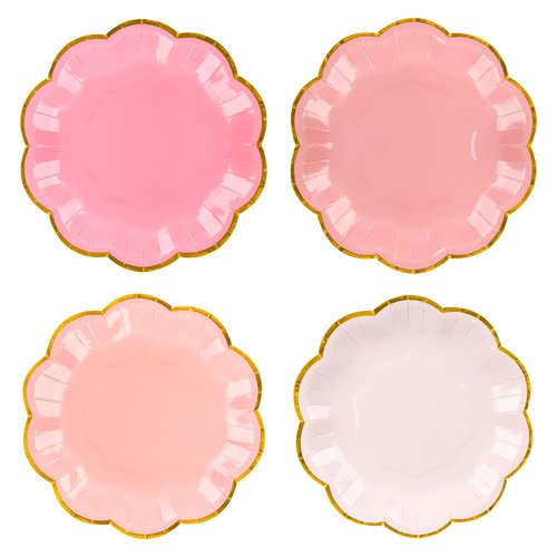 AimFun 24 Pcs Pink Party Plates Mothers Day Gradient Pink Dessert Paper Plates 7inch Gold Foil Scalloped Edge Disposable Cake Plates for Christmas Birthday Bridal Baby Shower Party Supplies