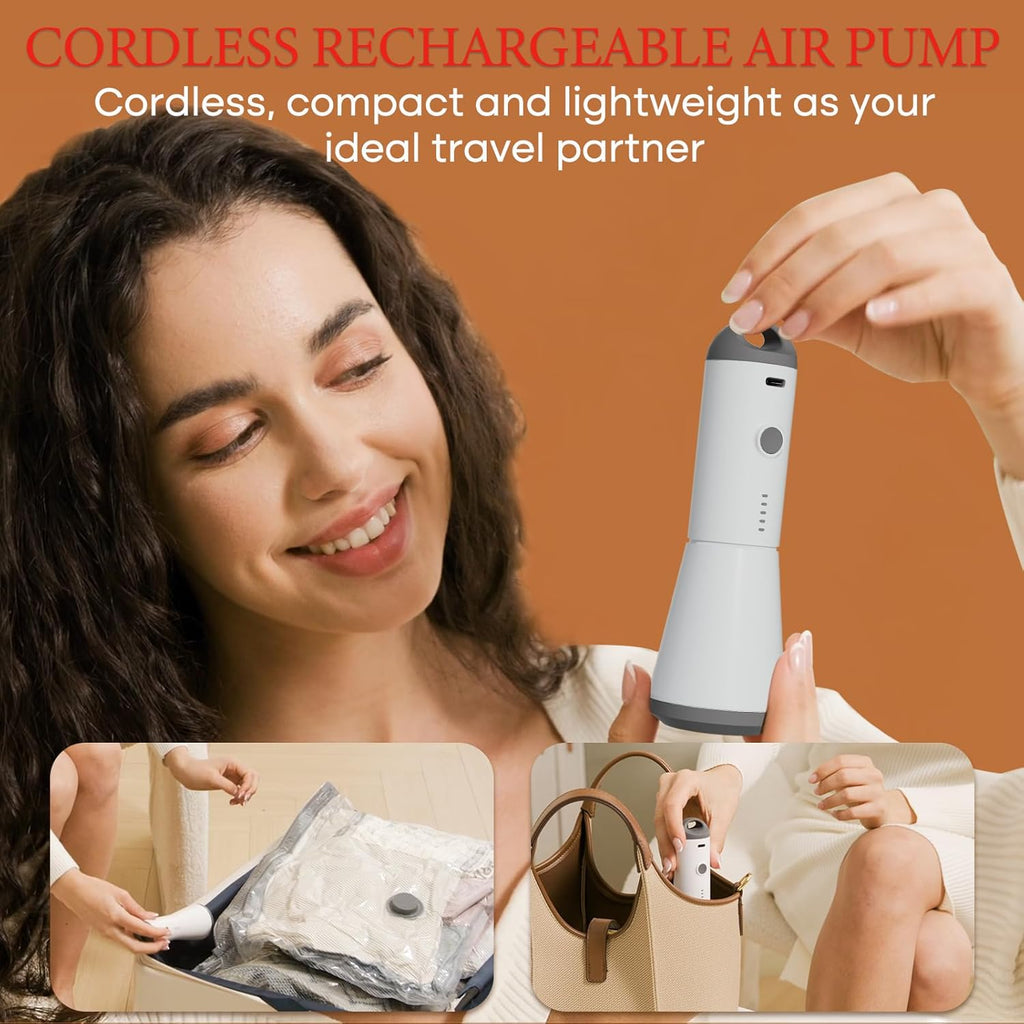 Vacbird Vacuum Storage Bags - 12 Pack with Rechargeable Cordless Pump | Compression Packing for Clothes, Blankets & Pillows