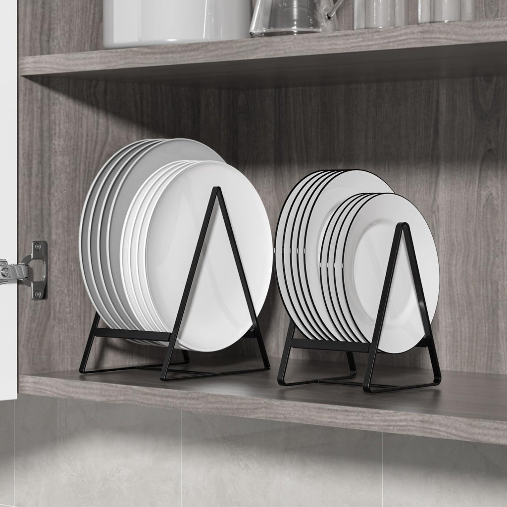 Hikinlichi 2 Large 1 Small Triangle Plate Holders Organizers Upright Cabinet Dish Drying Racks Metal Plate Dish Organizers Racks Stands for Countertop and Cupboard White