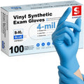 Schneider Blue Vinyl Synthetic Exam Gloves, Medium, Box of 100, 4 Mil, Powder-Free, Latex-Free, Non-Sterile, Disposable Gloves