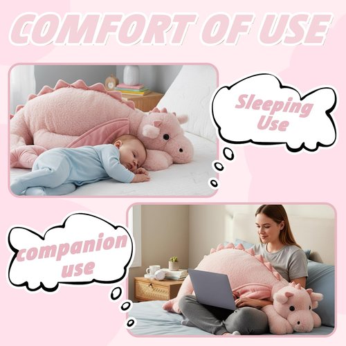 ARELUX Large 36in Cute Dragon Stuffed Animals Plush Toy Soft Pink Pterosaur Plushie Giant Fuzzy Dinosaur Pillow Plushies with Wings Cuddly for Friends Family Member