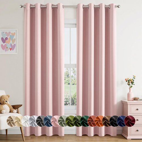 MIULEE Blackout Curtains - Baby Pink Thermal Insulated Drapes | 84 Inches Long, Noise-Reducing 2 Panels