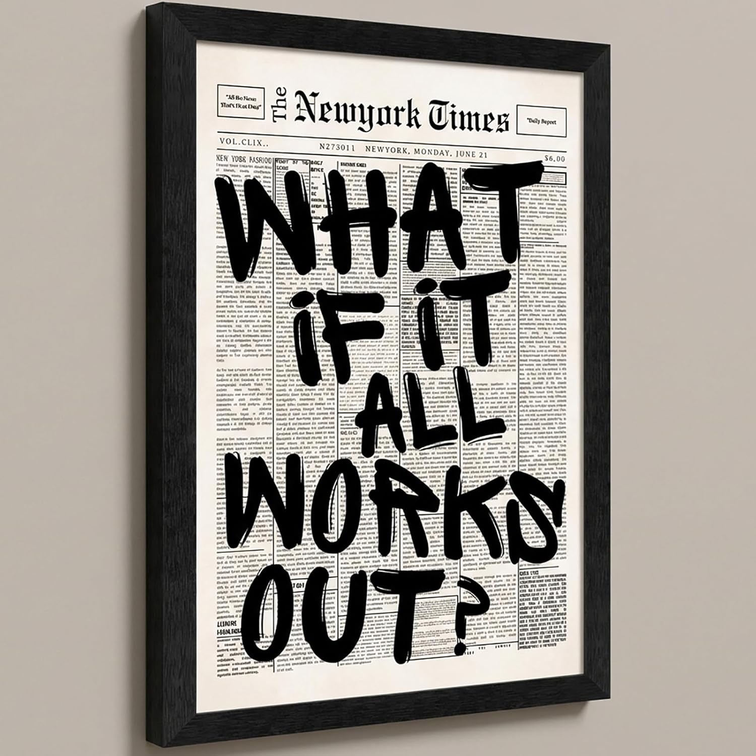 Skiennix 16x20 Inch Black Frame - "What If It All Works Out" Canvas Wall Art | Inspirational Motivational Decor