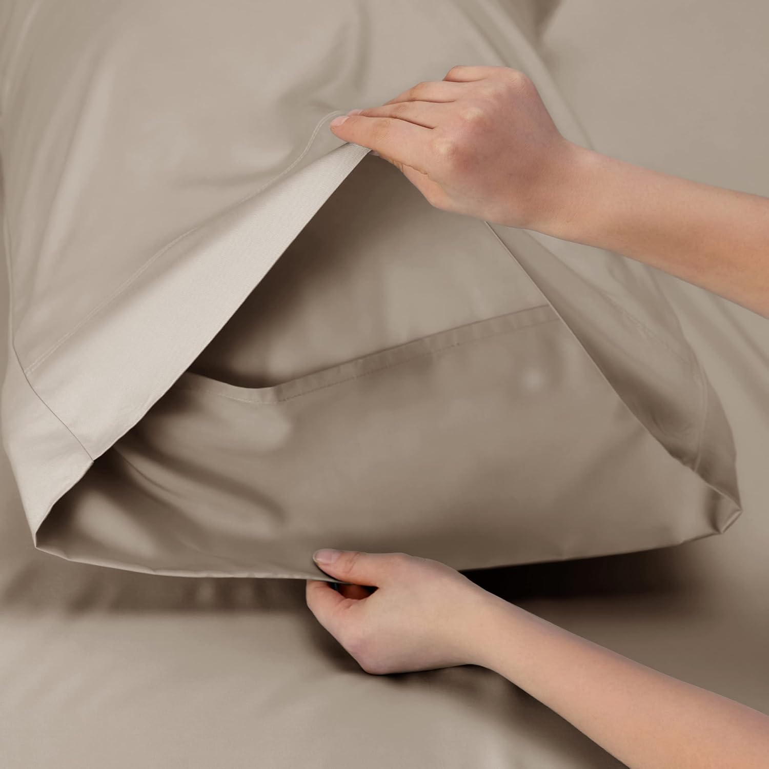 Bedsure Cooling California King Sheet Set - Breathable Rayon from Bamboo, Deep Pocket, Silky Soft, Simply Taupe