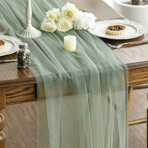 Artoid Mode Sage Green Gauze Table Runner - 120 Inch | Sheer Decor for Weddings & Parties