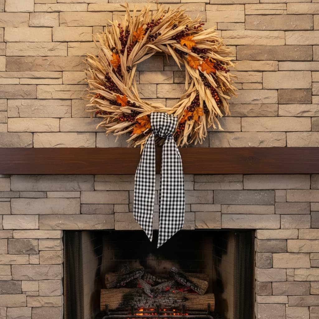 Skiennix Wreath Sash - Elegant Black White Checkered Plaid Bow Ribbon for Year-Round Home Decor (5.12" x 54.33")