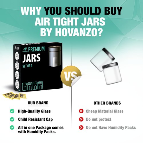 Premium Airtight Glass Storage Jars 120ml with 69% Humidity Control 4 Packs - UV Air Tight Jars with Child-Resistant Lid - Airtight Jar Container, Air Tight Storage,Storage Jars for Herb/Spice