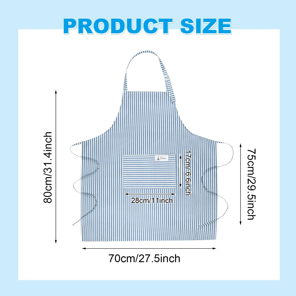 XLSXEXCL 4 Pack Stripes Apron for Women, Waterproof Kitchen Cooking Apron with 2 Pockets Adjustable Chef Apron Baking Aprons Bib Aprons Artist Apron for Cooking, Cleaning, Painting, Serving