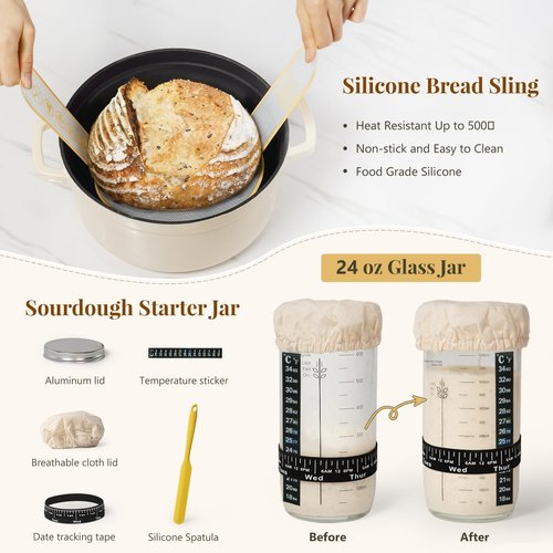 BAVIFY Sourdough Starter Kit, 9" Round & 10" Oval Banneton Bread Proofing Baskets Set with Jar, Sourdough Bread Baking Supplies Bread Making Tools, Sourdough Kit Gifts for Bakers Women