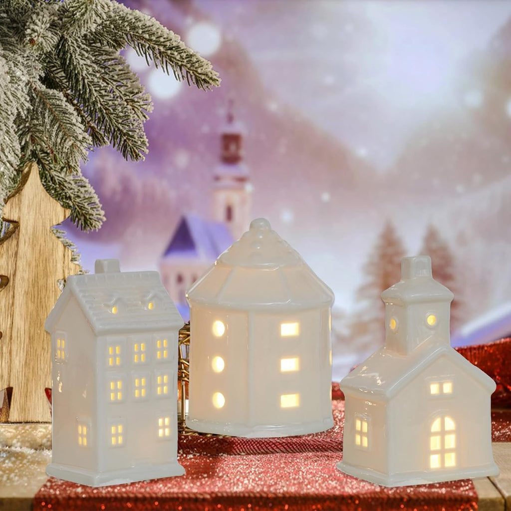 Regine Switzerland Ceramic Christmas Village Houses - White Small Tabletop Figurines for Festive Home Decor
